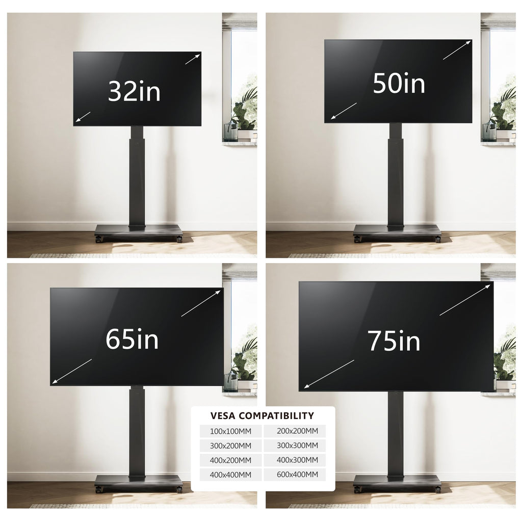Rolling TV Stand with Rotation Function for 32-75 Inch TVs, Black N14783