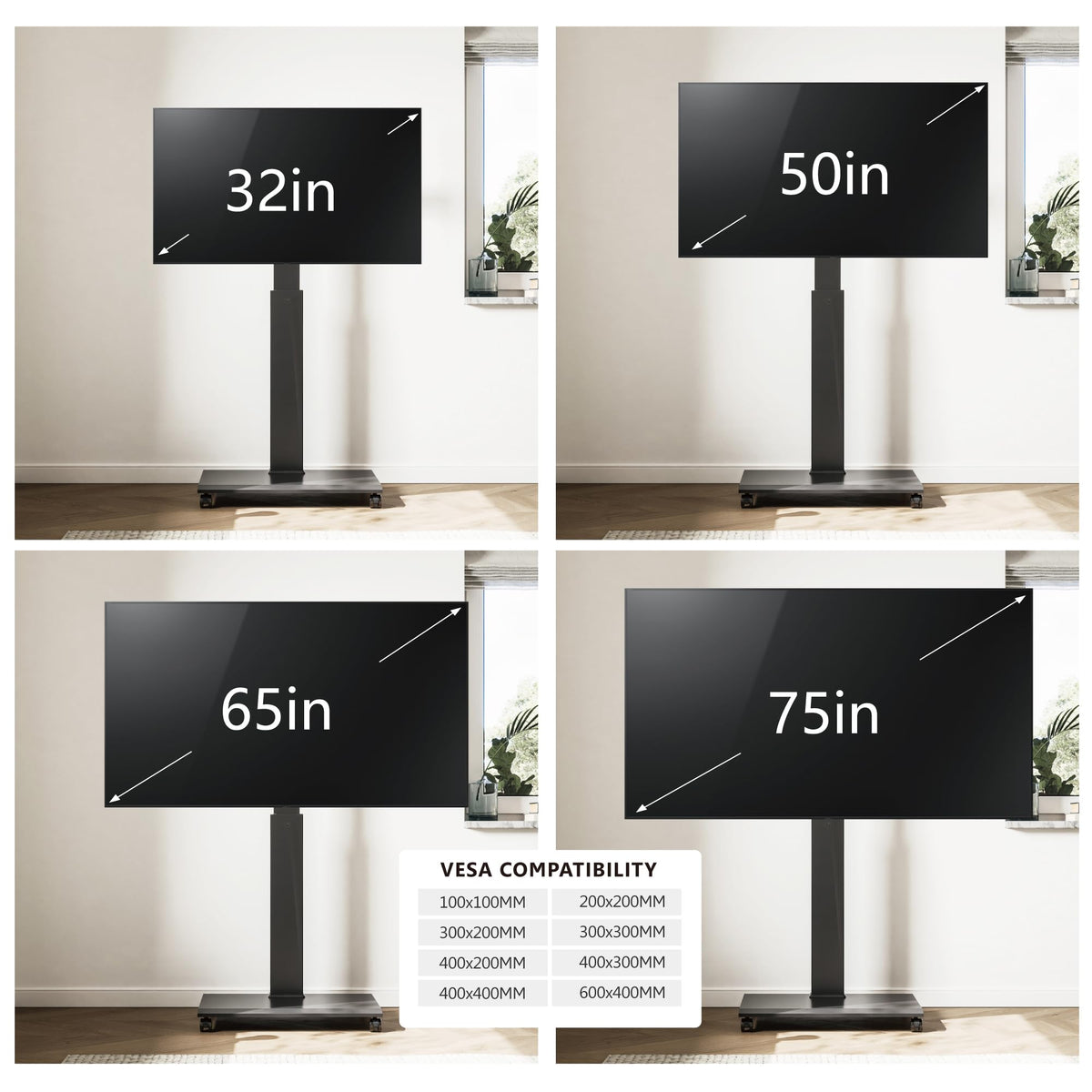 Rolling TV Stand with Rotation Function for 32-75 Inch TVs, Black N14783