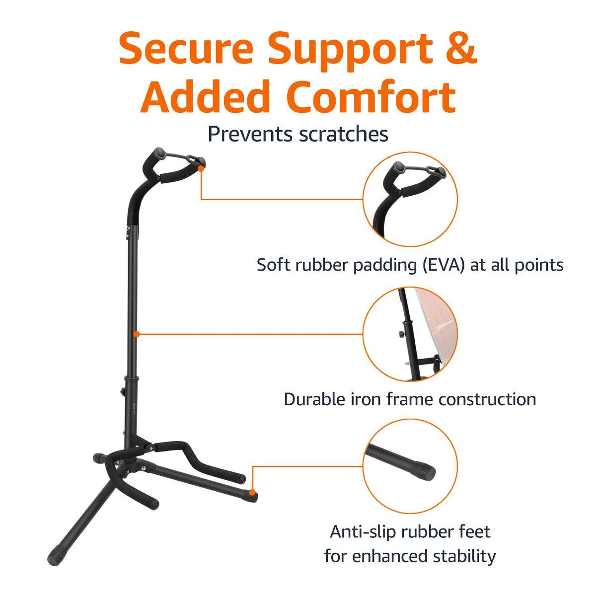 Black Height Adjustable Foldable Guitar Stand A3896