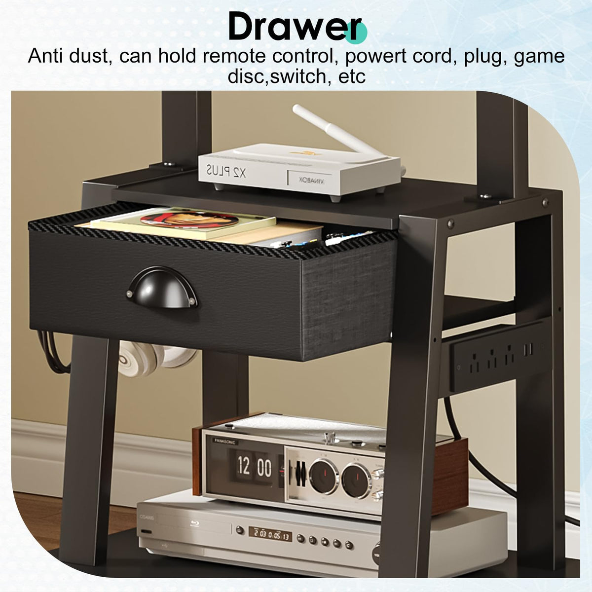 Rolling TV Stand with Power Outlet, Adjustable Height, for 23-60 inch Screens I703223