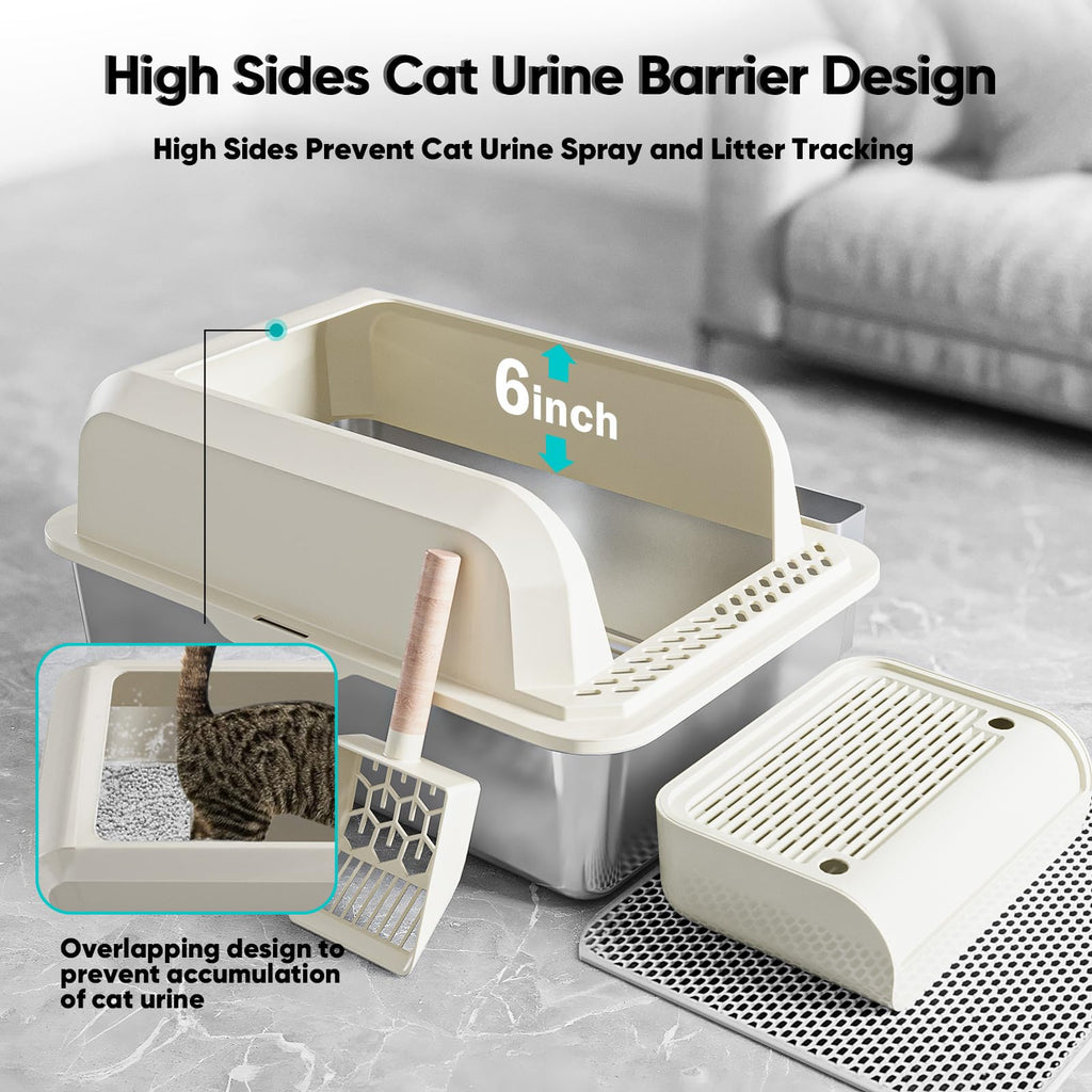 XL Stainless Steel Enclosed Cat Litter Box with Lid, Scoop and Mat V53029