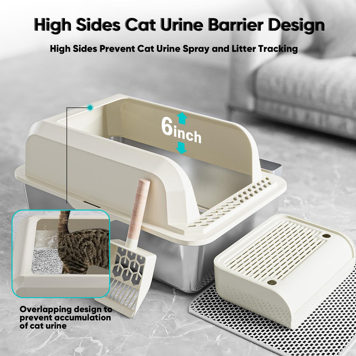 XL Stainless Steel Enclosed Cat Litter Box with Lid, Scoop and Mat V53029