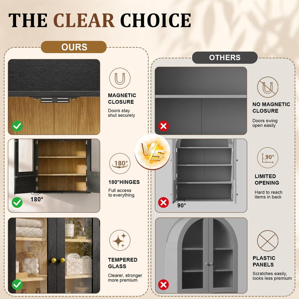 Black Arched Wall Mounted Cabinet with Glass Doors Y325379