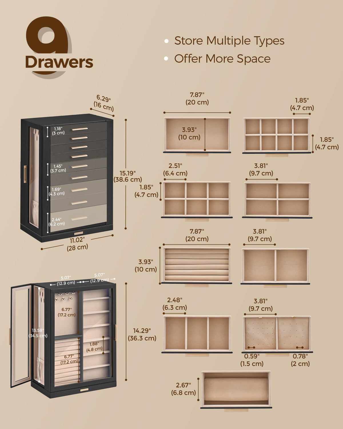 360° Rotating 9 Drawer Jewelry Box S7405