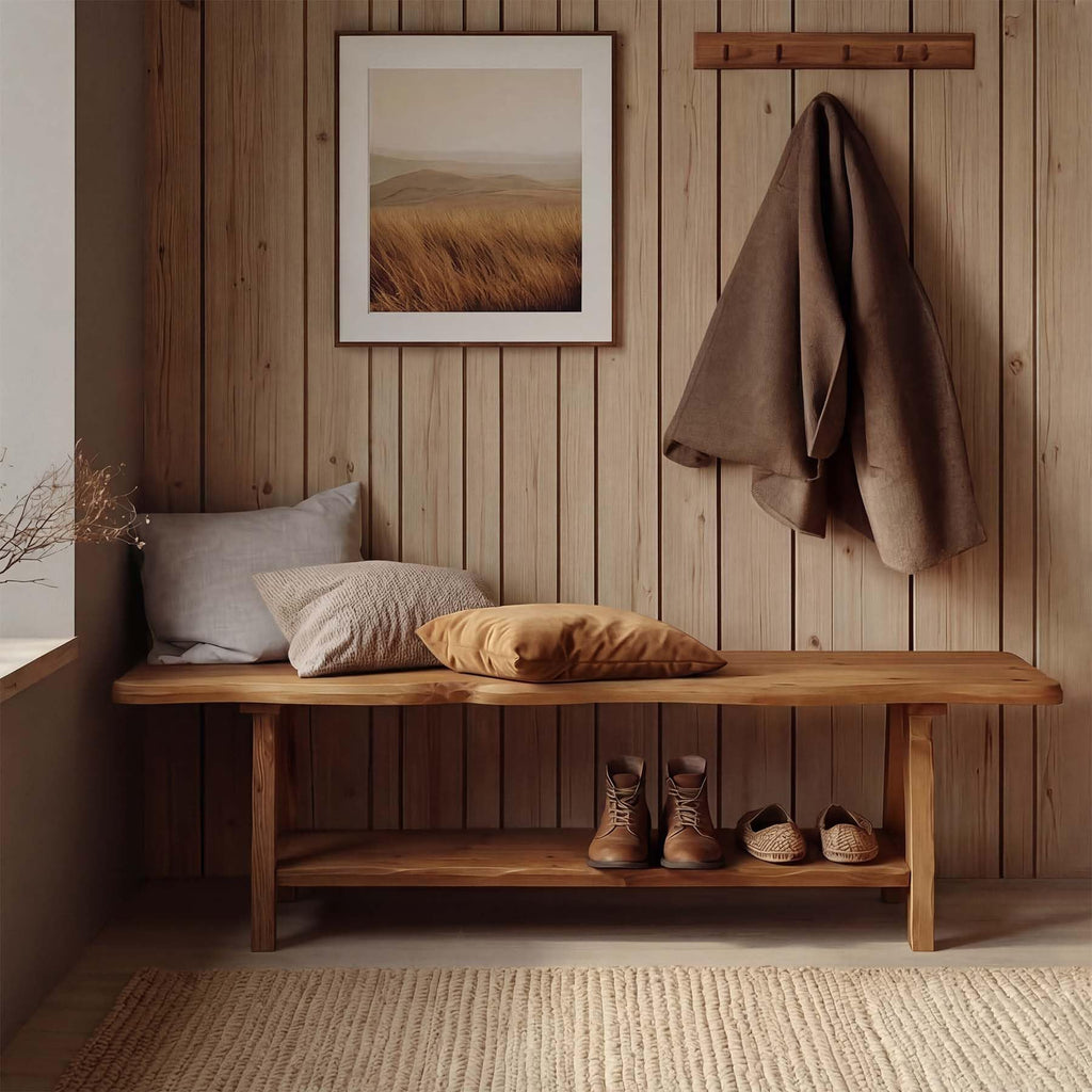 Brown Solid Wood Entryway Bench I4200