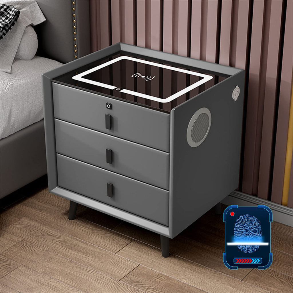 Smart Bedroom Nightstand with Fingerprint Lock and LED Lights K88456