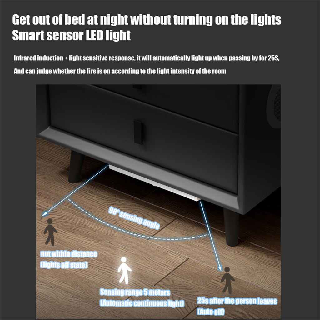 Smart Bedroom Nightstand with Fingerprint Lock and LED Lights K88456