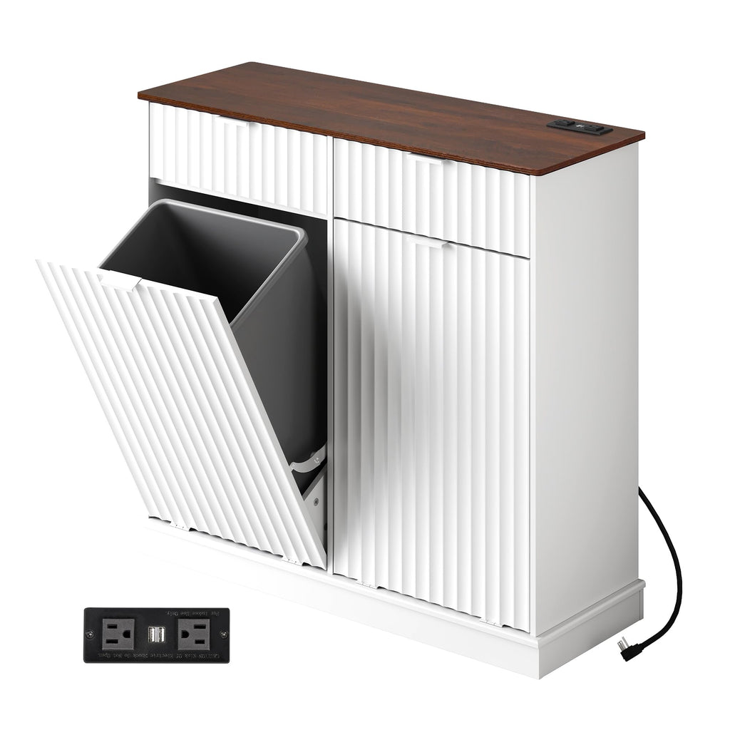 2*10 Gallon Double Tilt Out Trash Can Cabinet White J604848