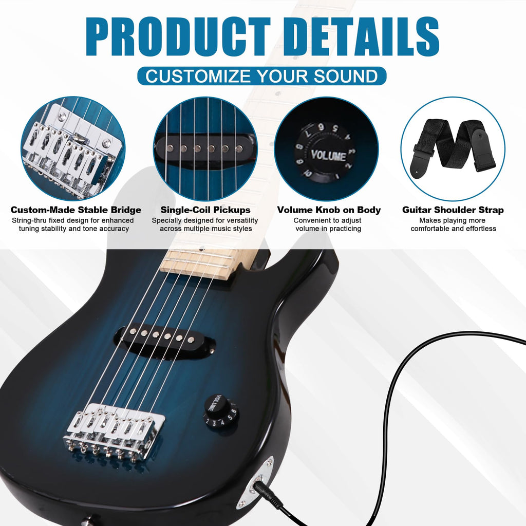 30" Blue Electric Guitar Beginner Kit with Amp and Bag A8365