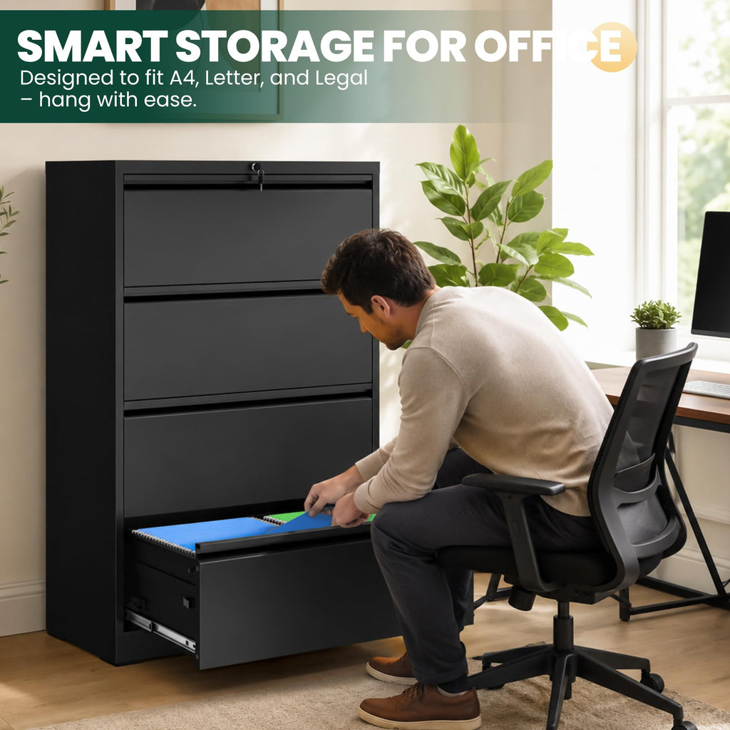 4 Drawer Black Metal File Cabinet Q958083