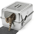 Enclosed Stainless Steel Cat Litter Box with Lid Y40191