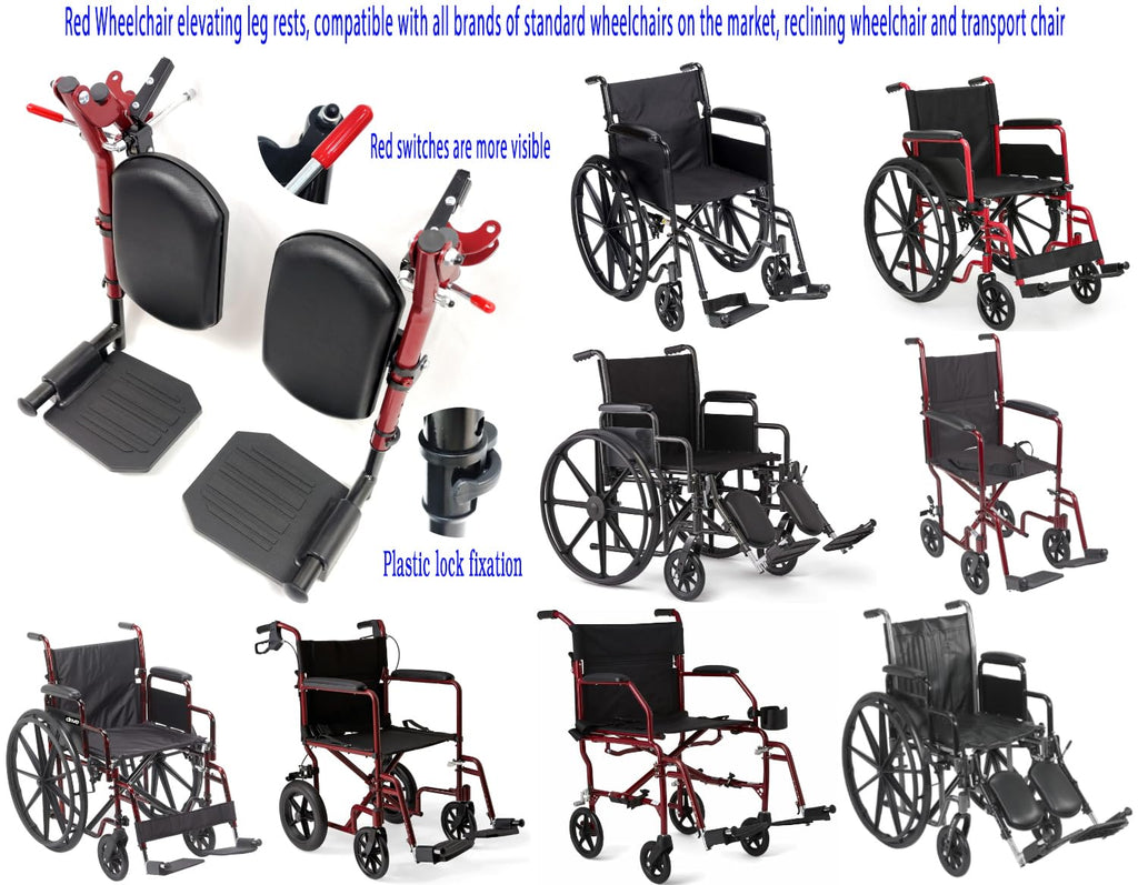 Red Wheelchair Elevating Leg Rests with Calf Pad I7671