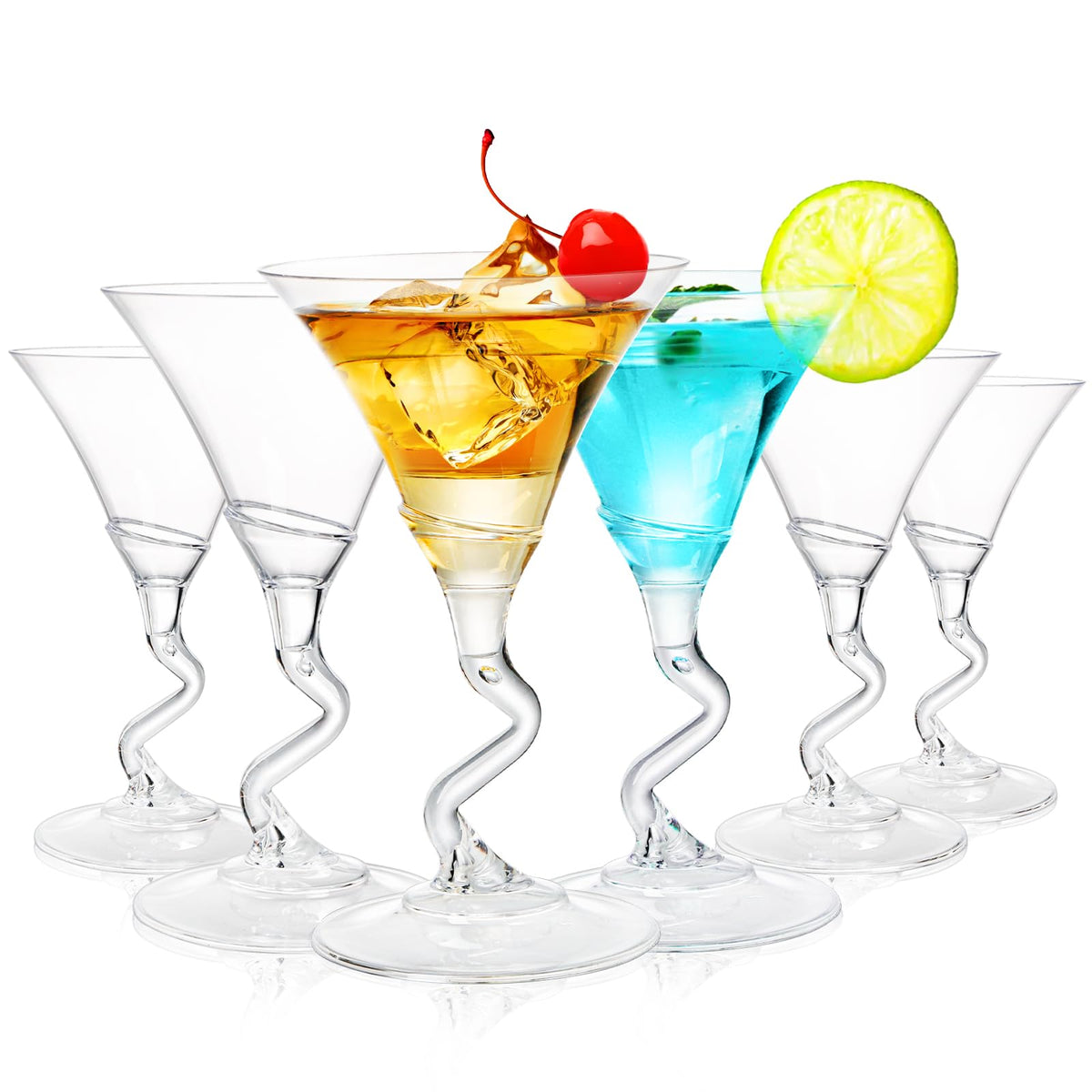 18 Pack 5 Oz Plastic Martini Glasses with Twisted Stem E43326