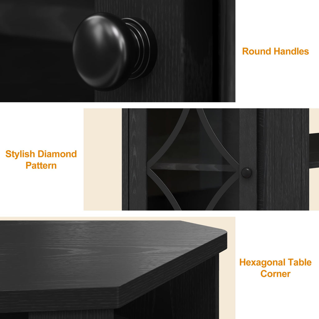 Corner TV Stand up to 55 Inch with Storage Wood Media Console Cabinet Satin Black T5784