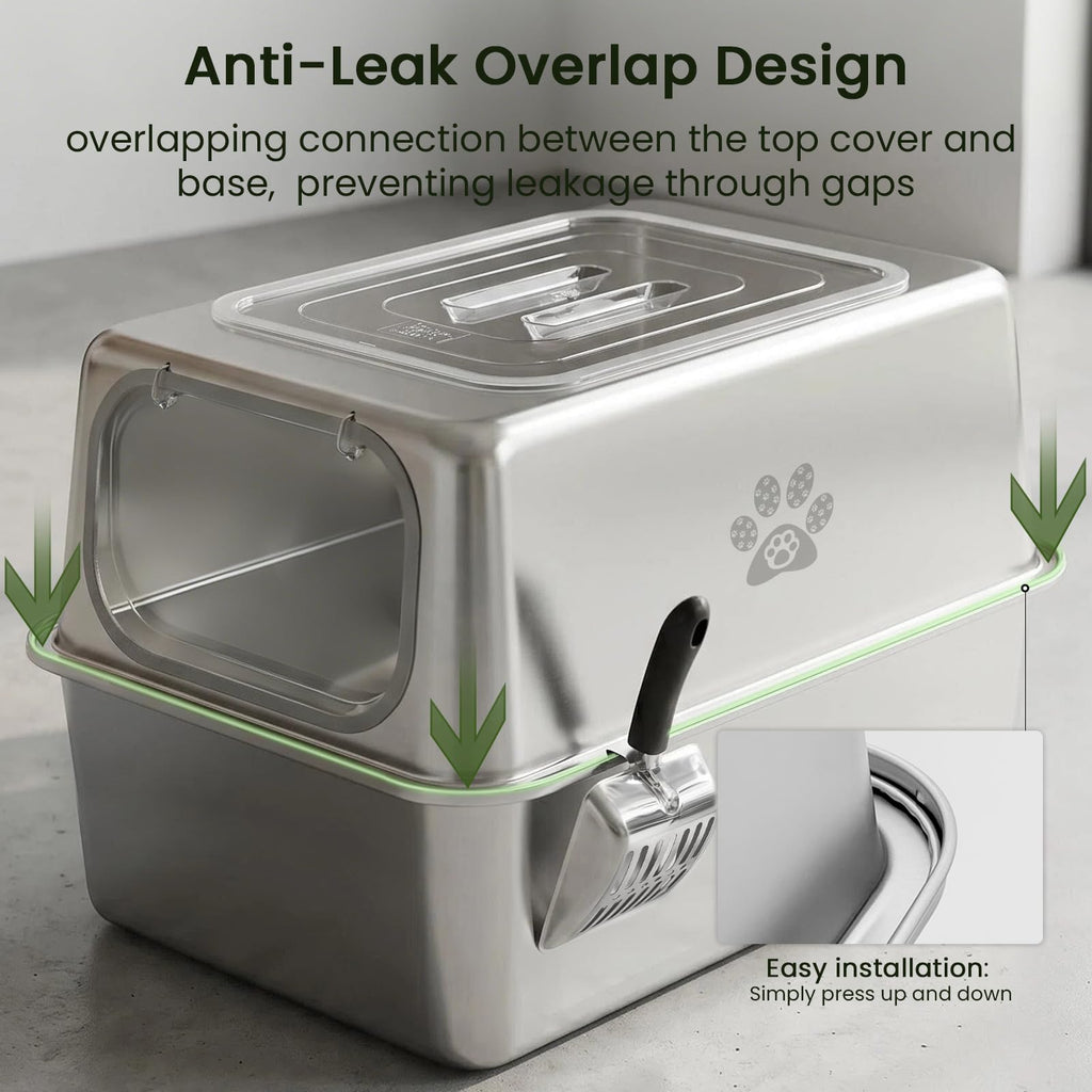 Enclosed Stainless Steel Cat Litter Box with Lid Y40191