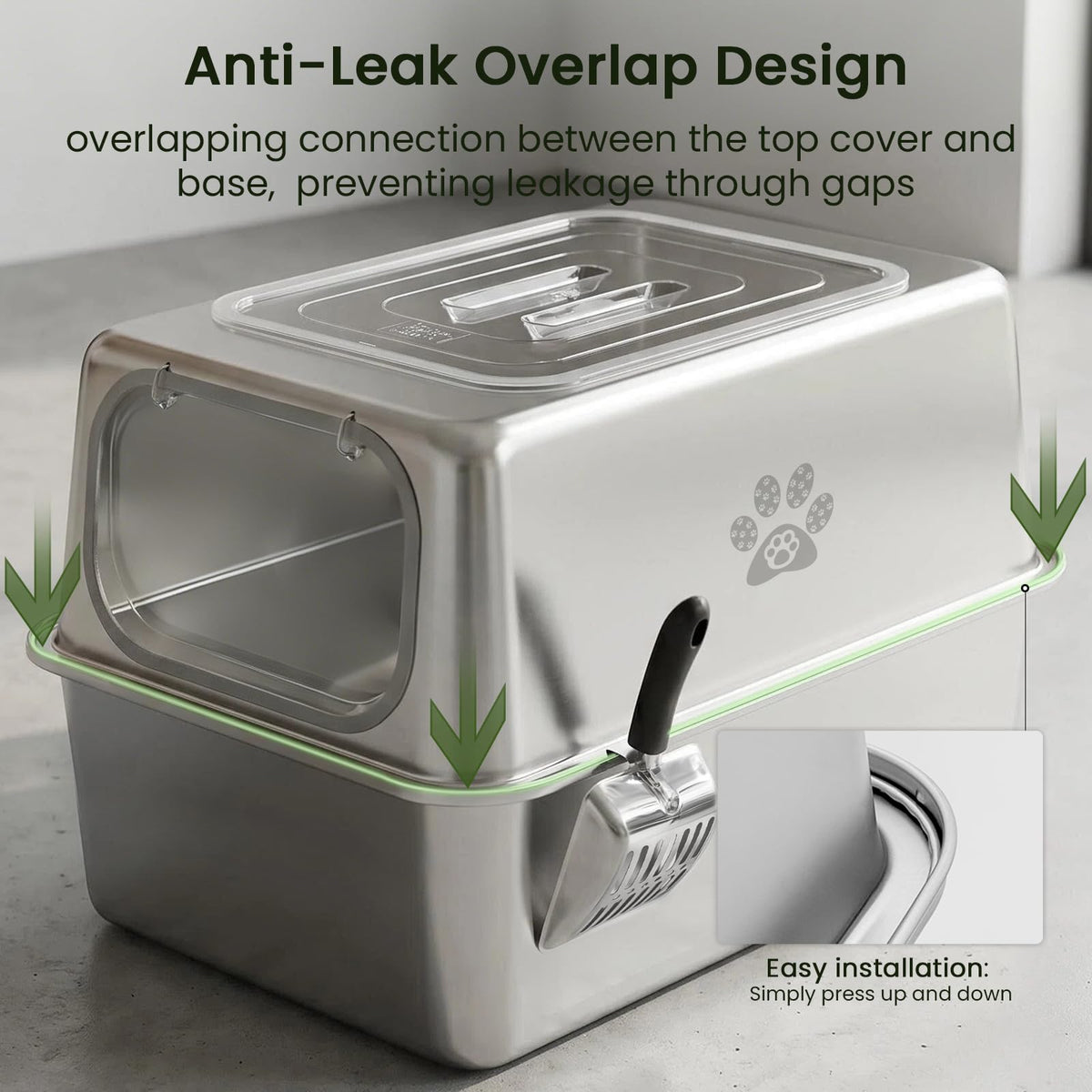 Enclosed Stainless Steel Cat Litter Box with Lid Y40191