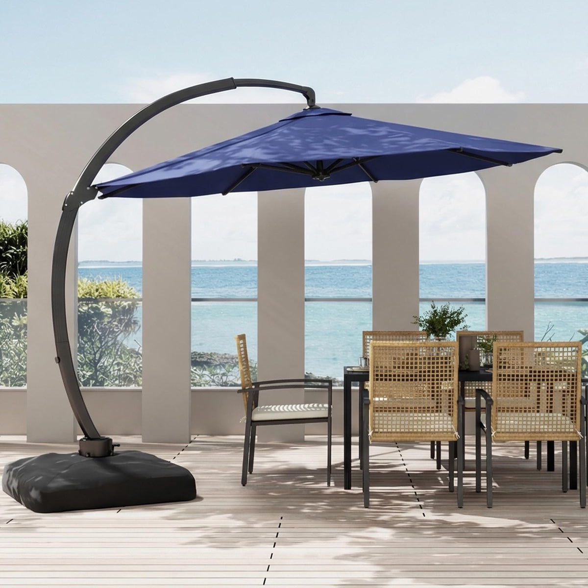 12FT Navy Blue Cantilever Patio Umbrella with Base Y630