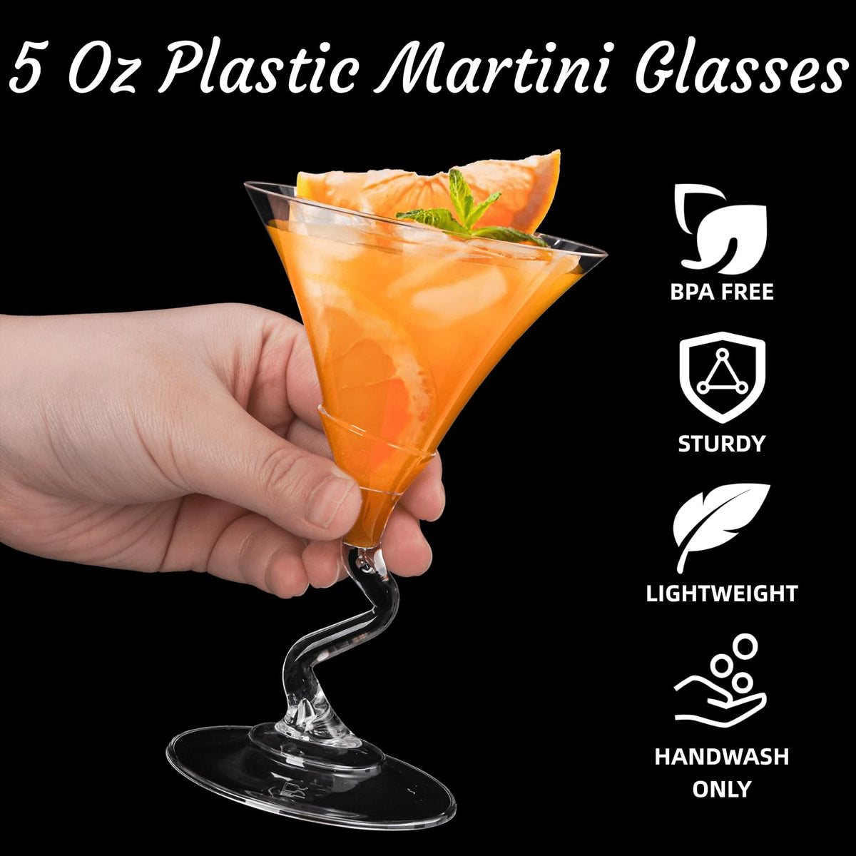 18 Pack 5 Oz Plastic Martini Glasses with Twisted Stem E43326