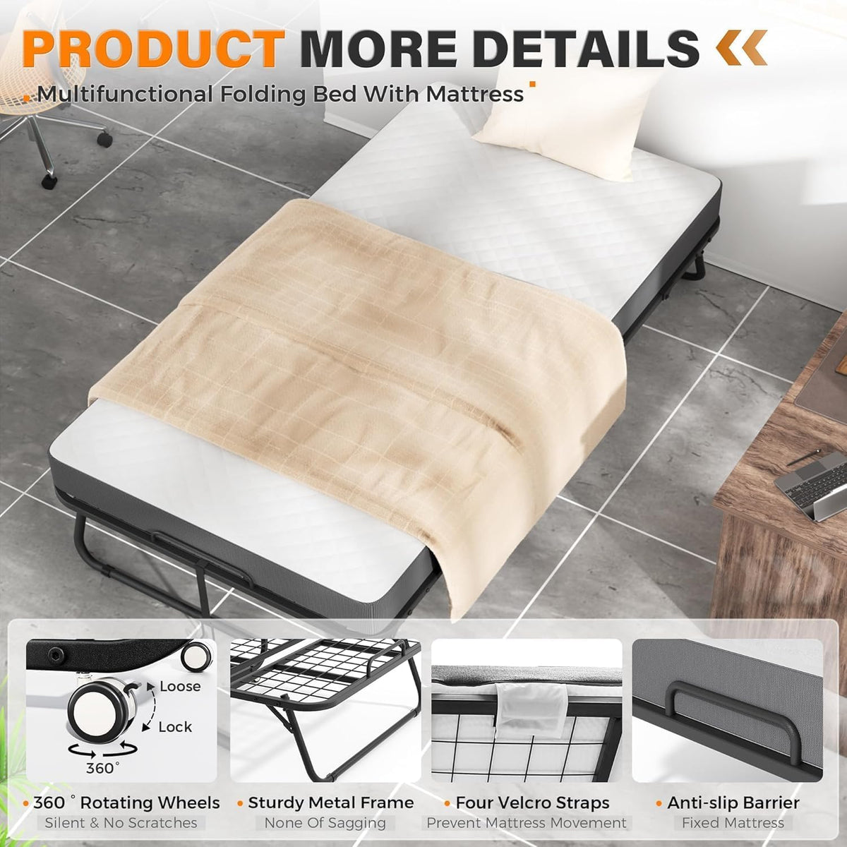 75"x 38" Twin Size Folding Bed with 5" Memory Foam Mattress A695410