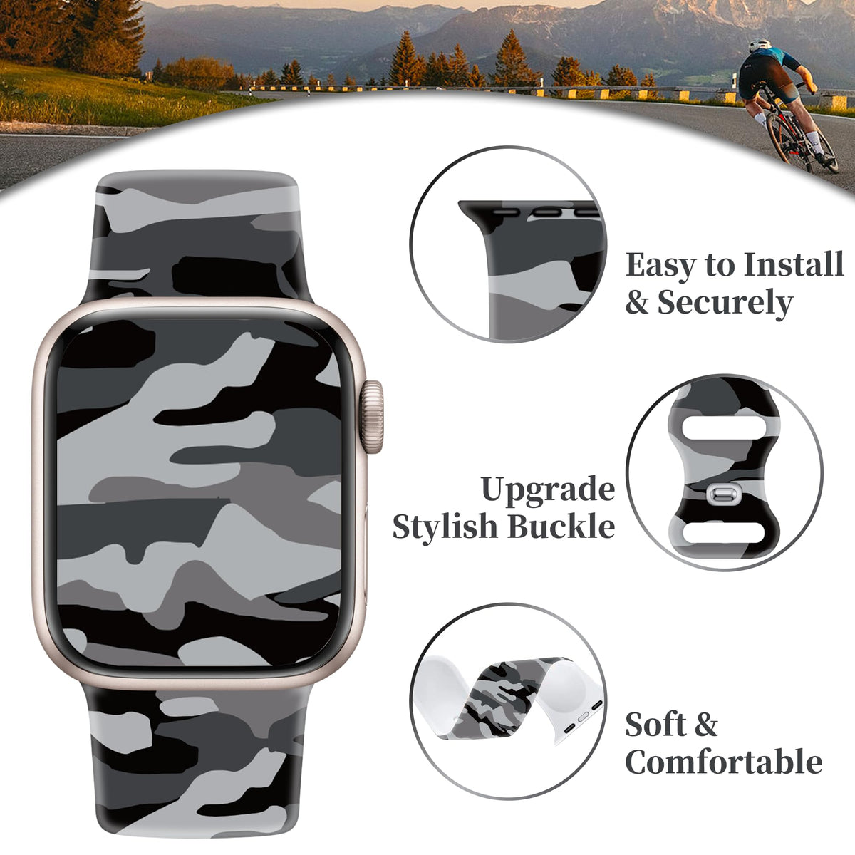 Camo Silicone Band for Apple Watch 38mm 40mm 41mm 42mm K6212