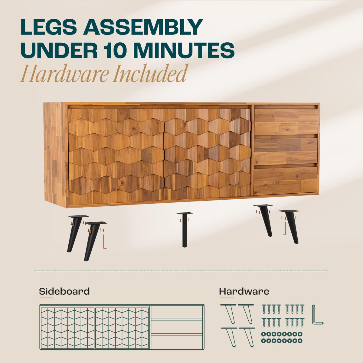 Teak Brown 2 Doors 3 Drawers Sideboard I28638