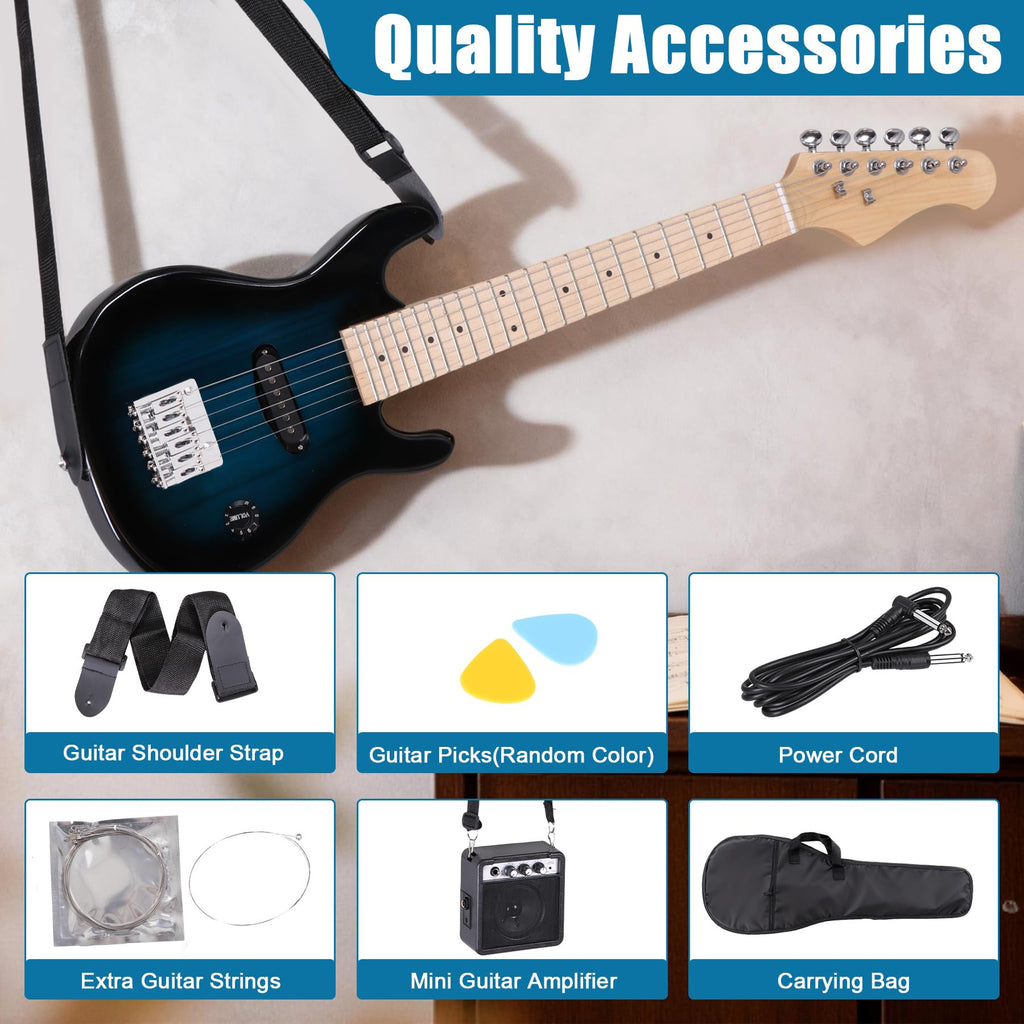 30" Blue Electric Guitar Beginner Kit with Amp and Bag A8365