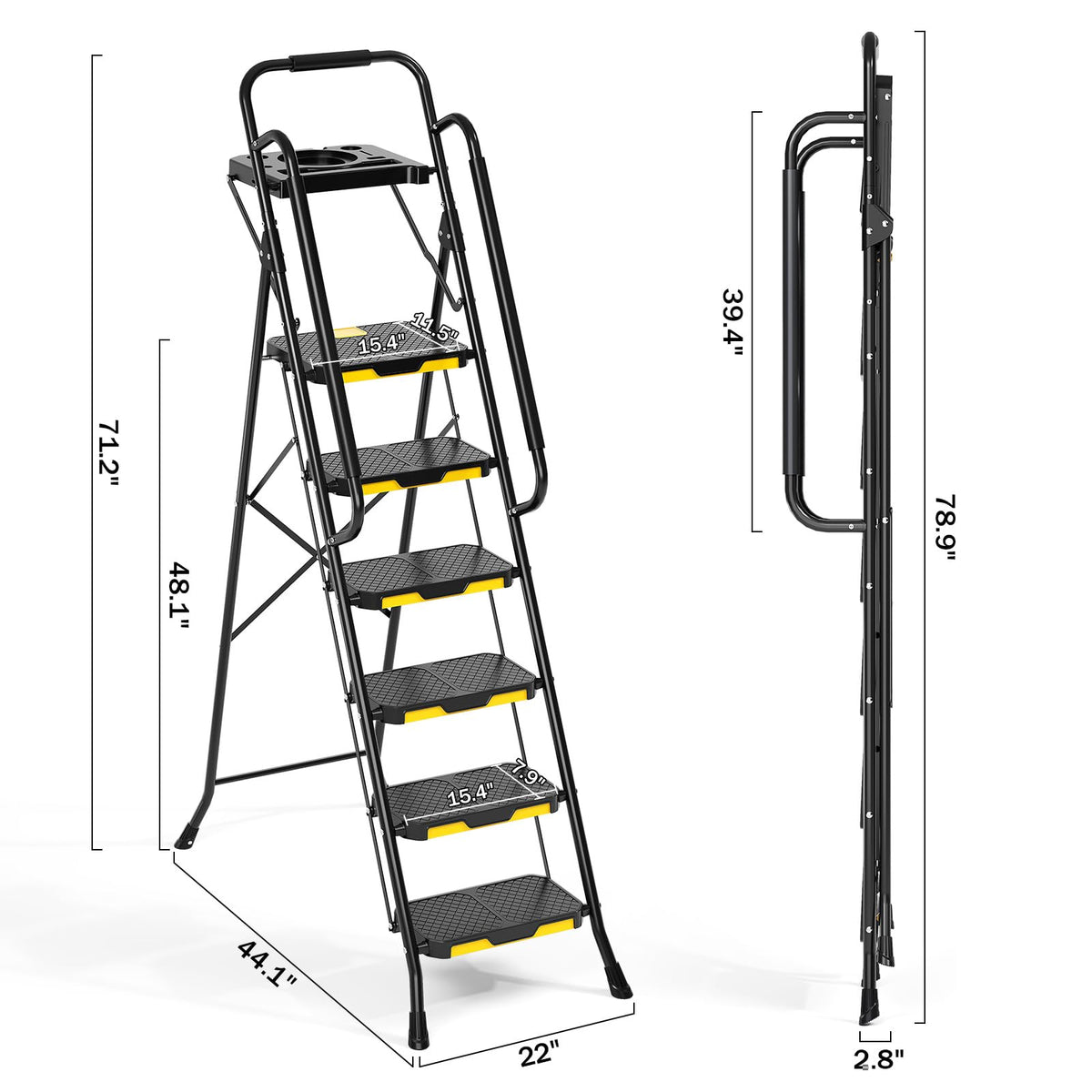 Steel Step Ladder with Handrail E5934