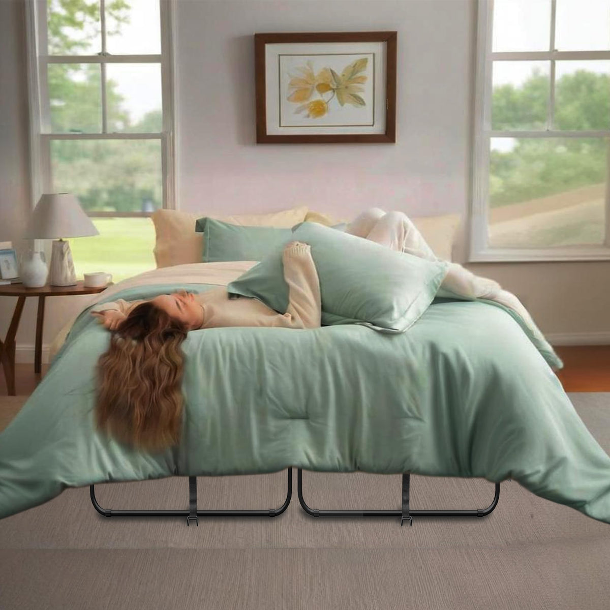 Folding Bed with Mattress Full Size 75 X 54 inch Memory Foam on Wheels H443