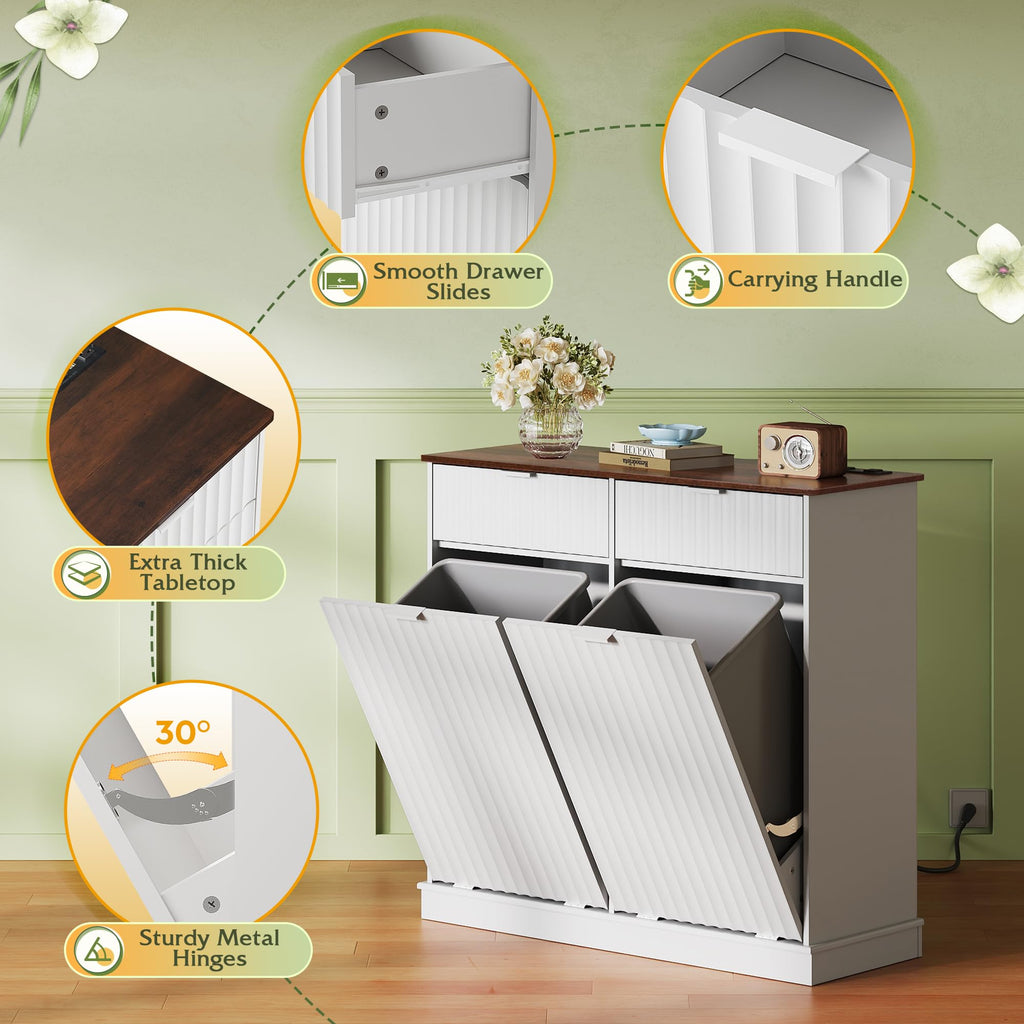 2*10 Gallon Double Tilt Out Trash Can Cabinet White J604848