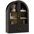 Black Arched Wall Mounted Cabinet with Glass Doors Y325379