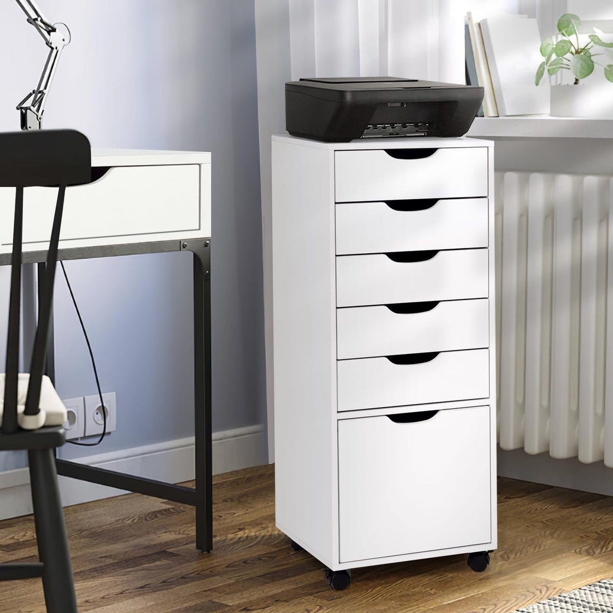 White 5 Drawer Mobile File Cabinet P783483