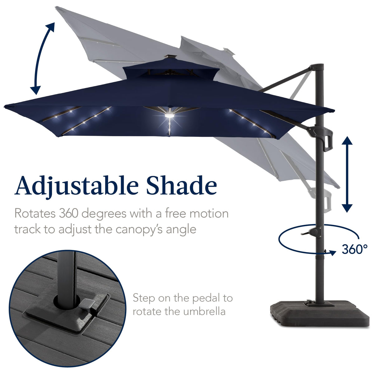12x12ft LED Cantilever Patio Umbrella with Base and 360° Rotation Z47210