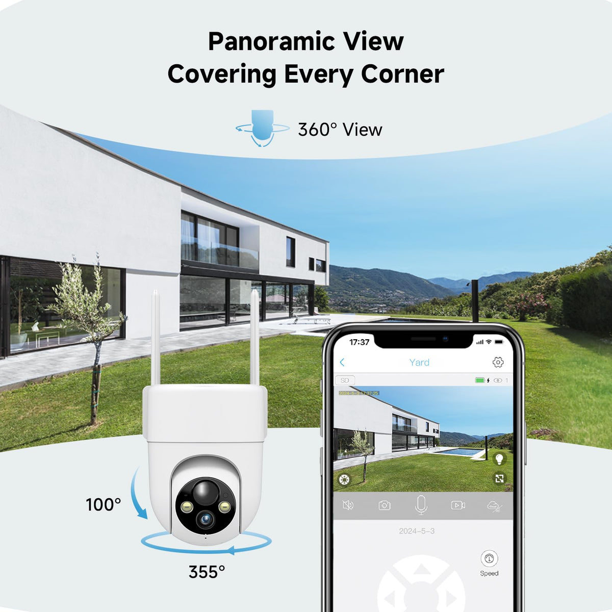2K Solar Wireless Outdoor Security Cameras with 360° View, 4 Pack, White A4215