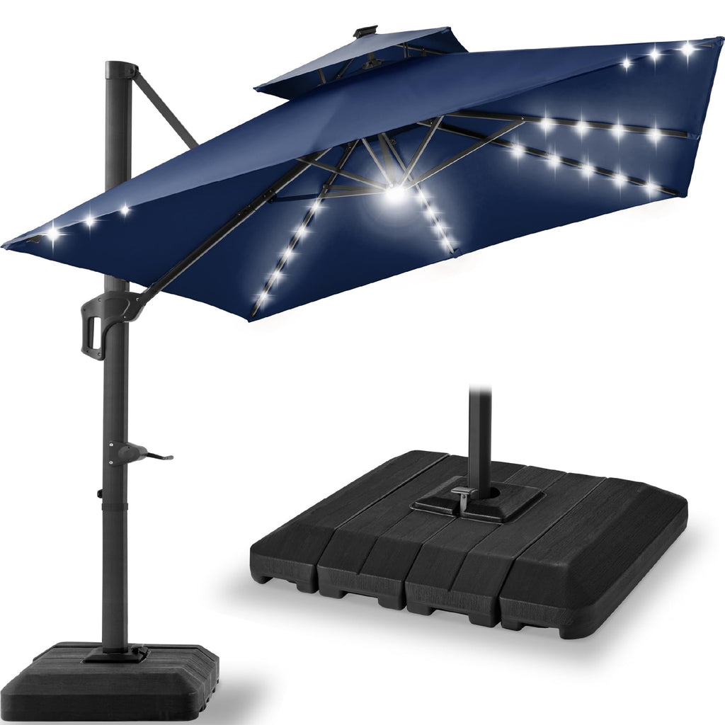 12x12ft LED Cantilever Patio Umbrella with Base and 360° Rotation Z47210
