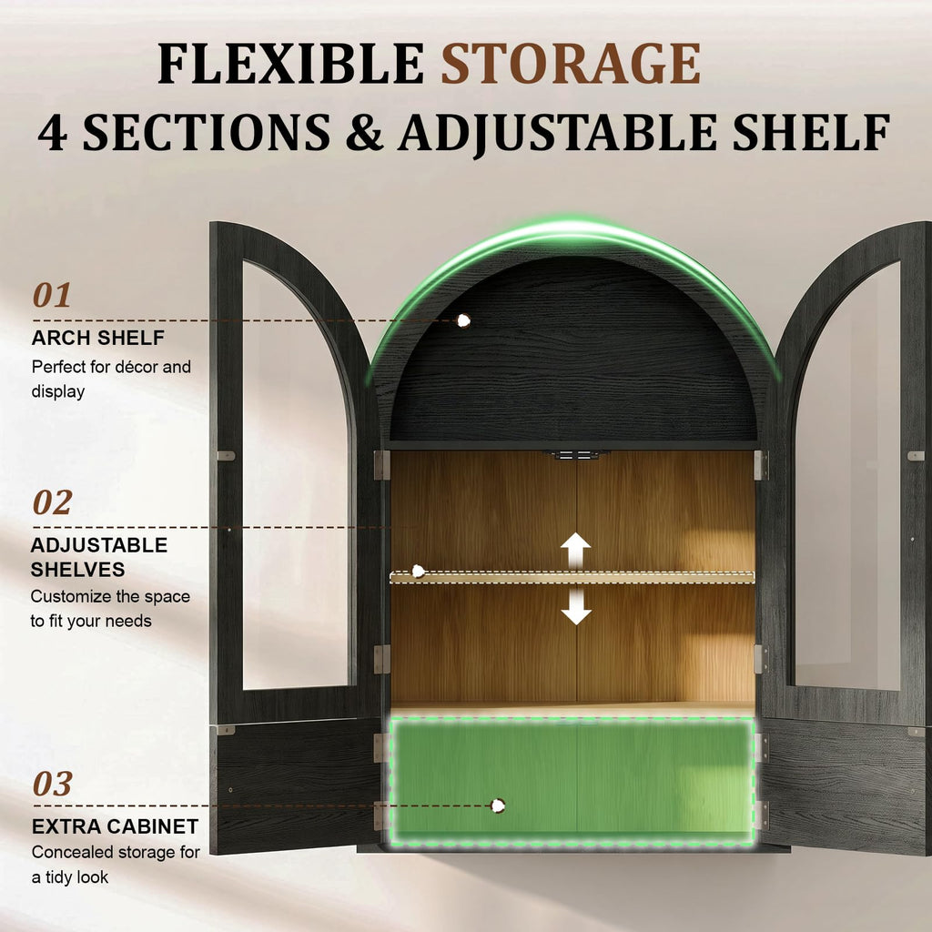 Black Arched Wall Mounted Cabinet with Glass Doors Y325379