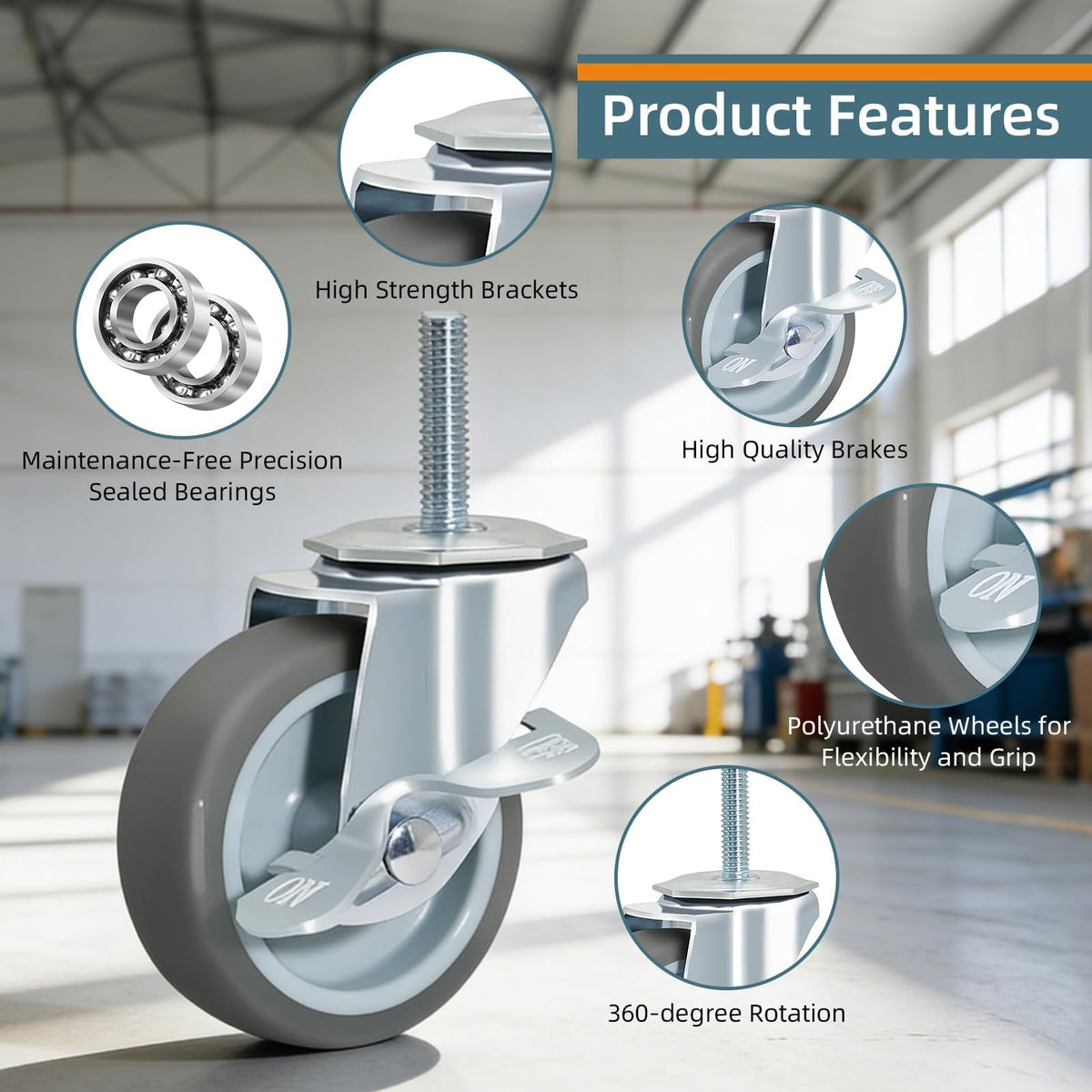 Set of 4 Stem Casters with Brake W650860