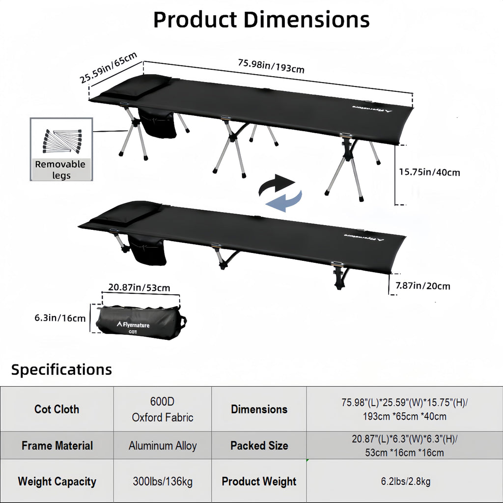 Lightweight Foldable Camping Cot 300 lbs Capacity Y261