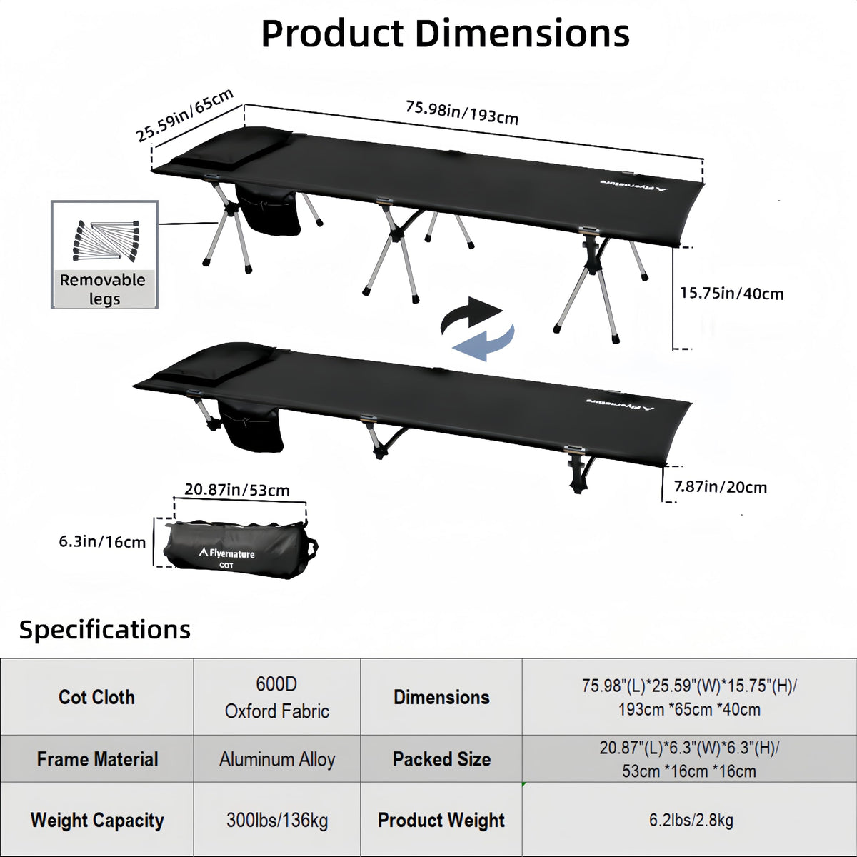 Lightweight Foldable Camping Cot 300 lbs Capacity Y261