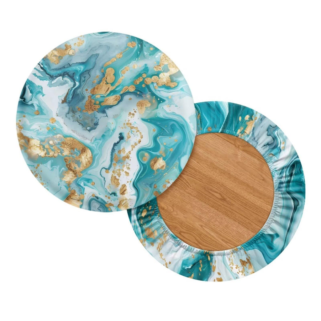 Teal Gold Marble 2 Pack Round Bar Stool Seat Cover R609876