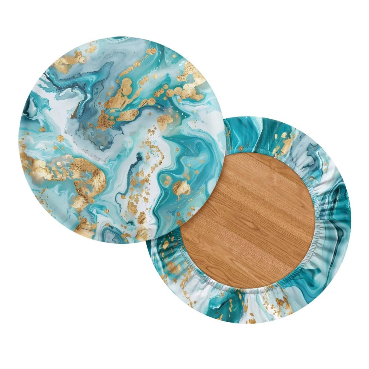 Teal Gold Marble 2 Pack Round Bar Stool Seat Cover R609876