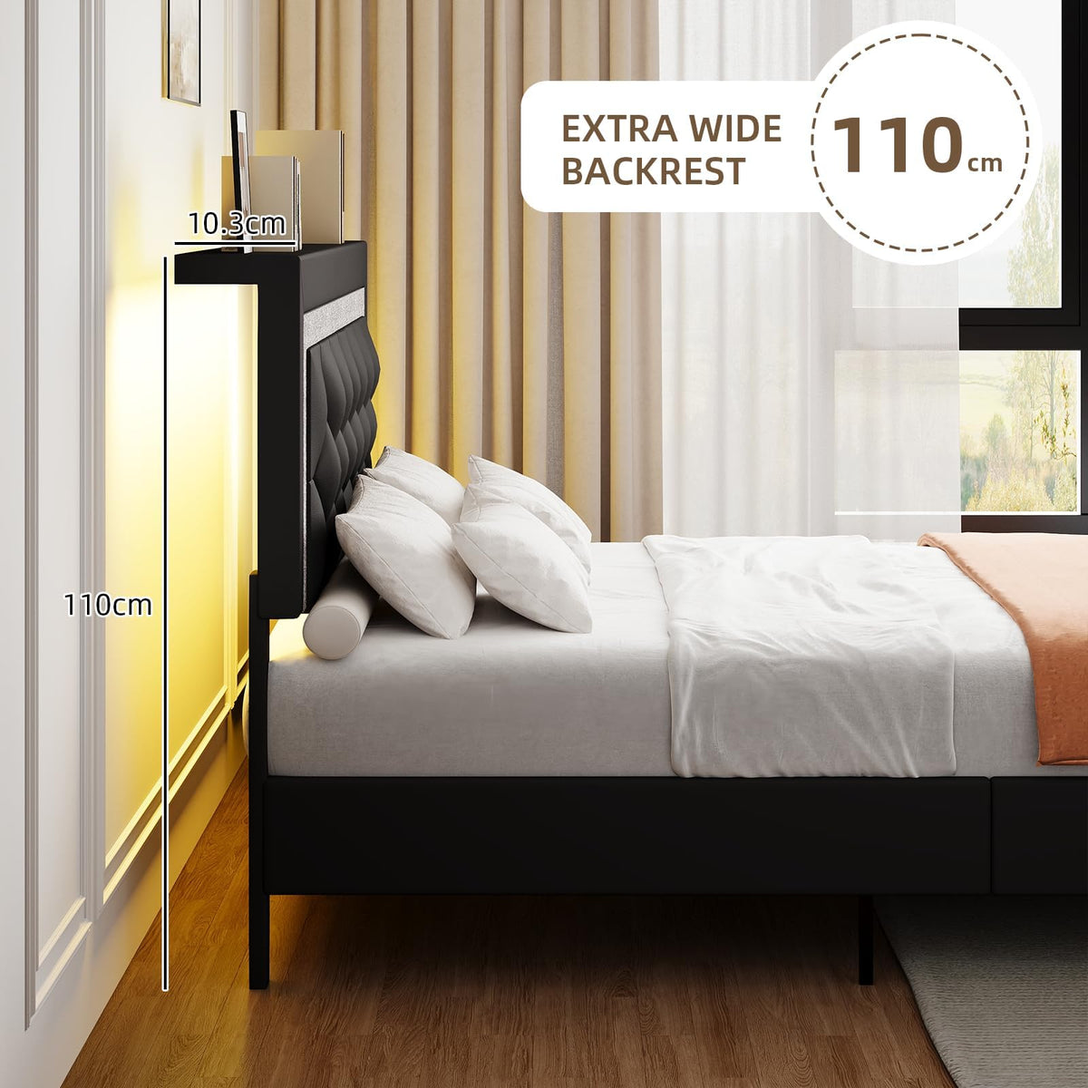 Black Full Bed Frame with LED Lights C3489