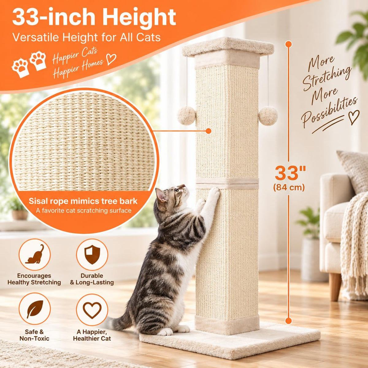 33 Inch Nature Sisal Cat Scratching Post N149