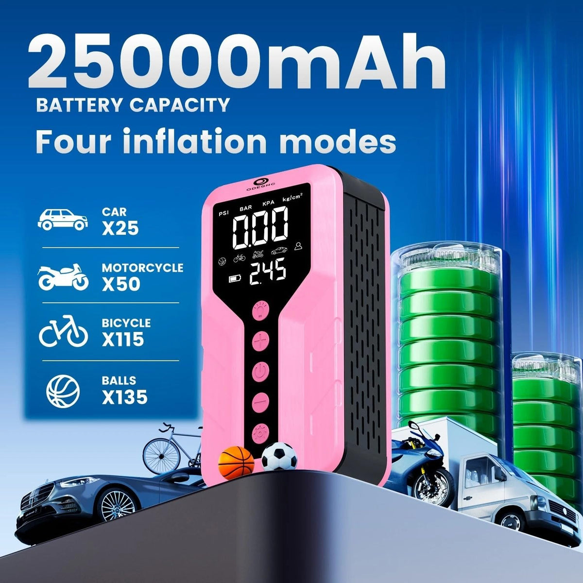 Deep Pink Lithium Ion 6000 Amps Peak Jump Starter with Air Compressor O63444