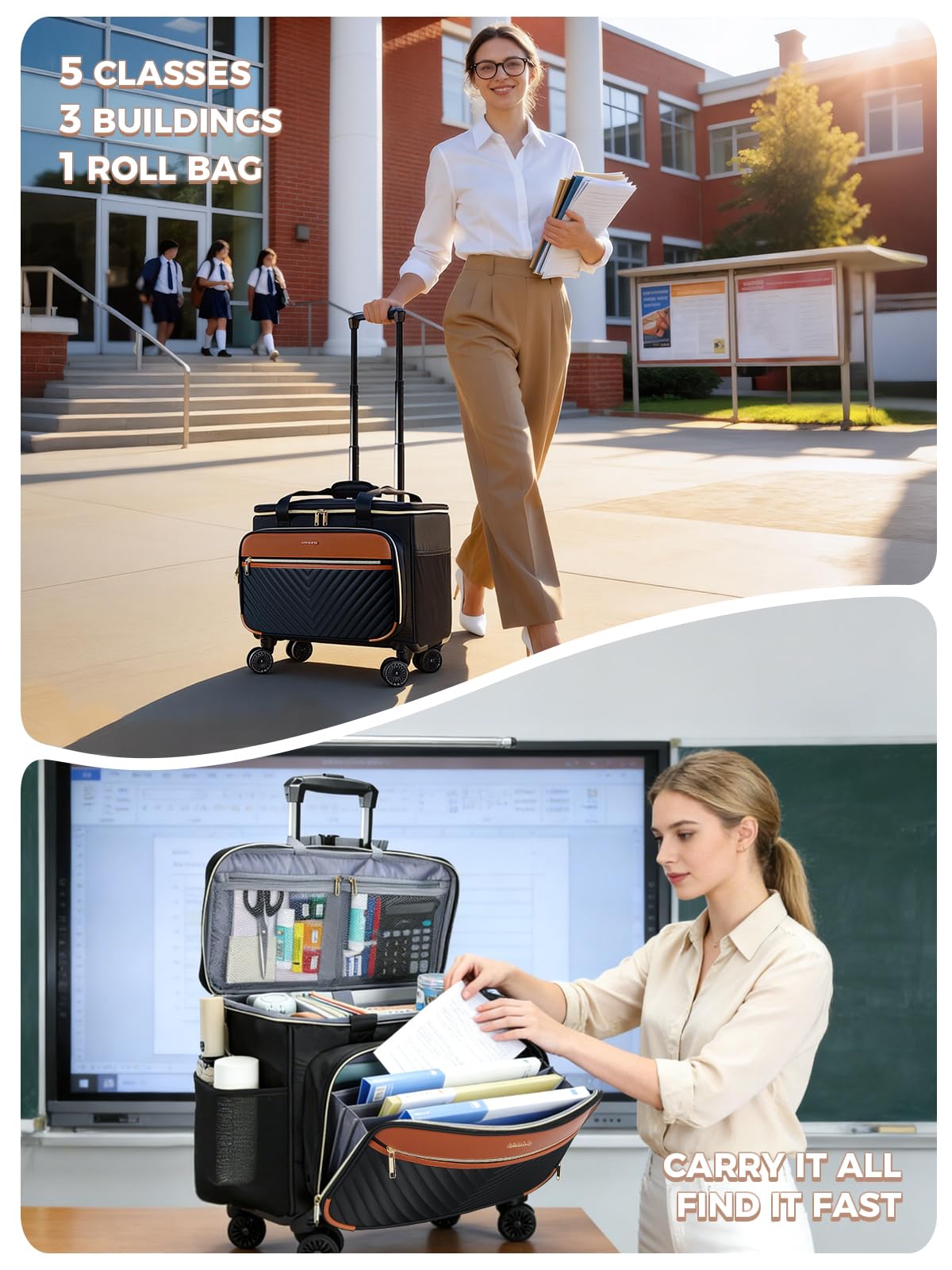 Rolling Teacher Bag with 4-Wheels 360° Spinner C2256