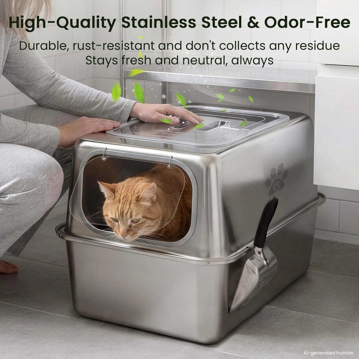 Enclosed Stainless Steel Cat Litter Box with Lid Y40191