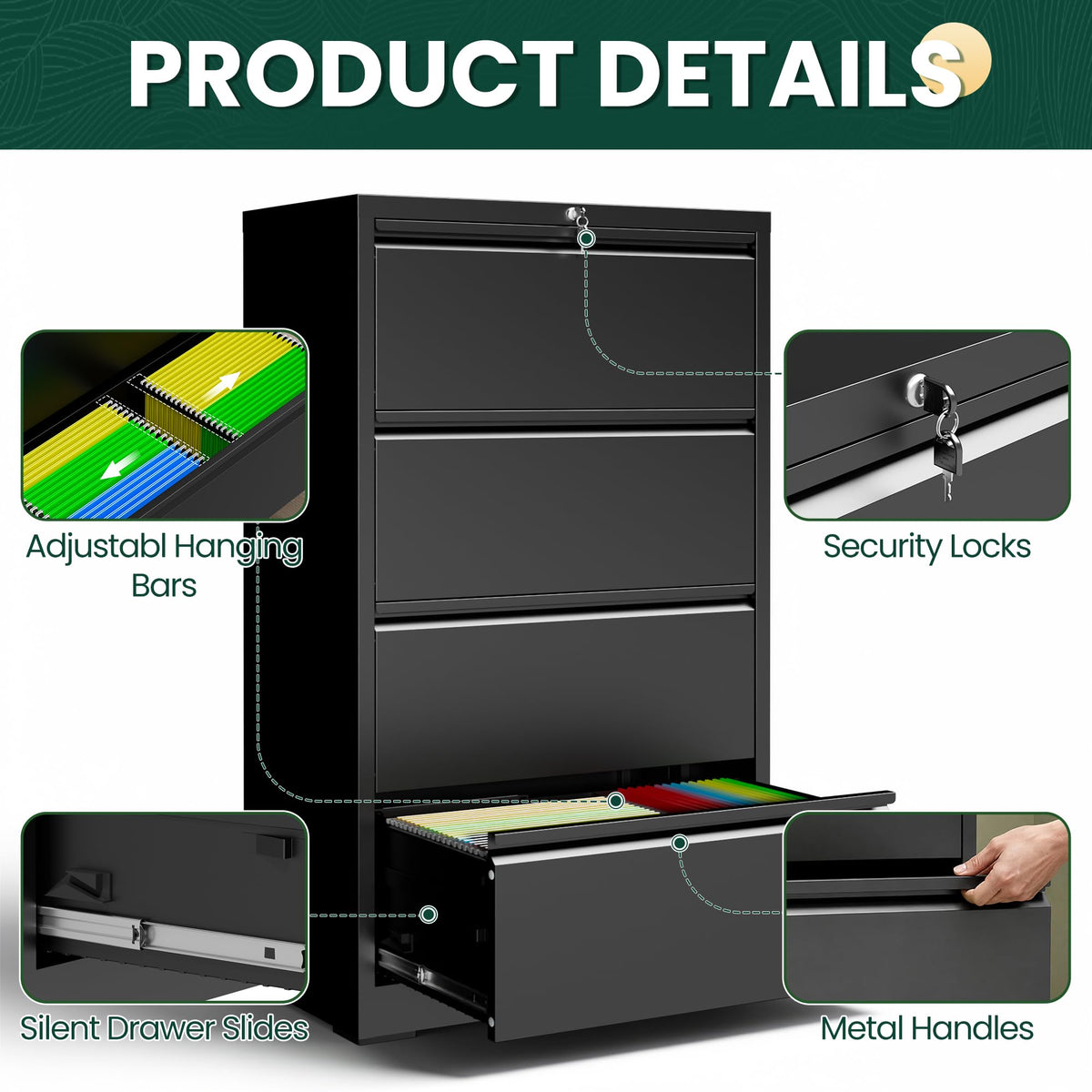 4 Drawer Black Metal File Cabinet Q958083