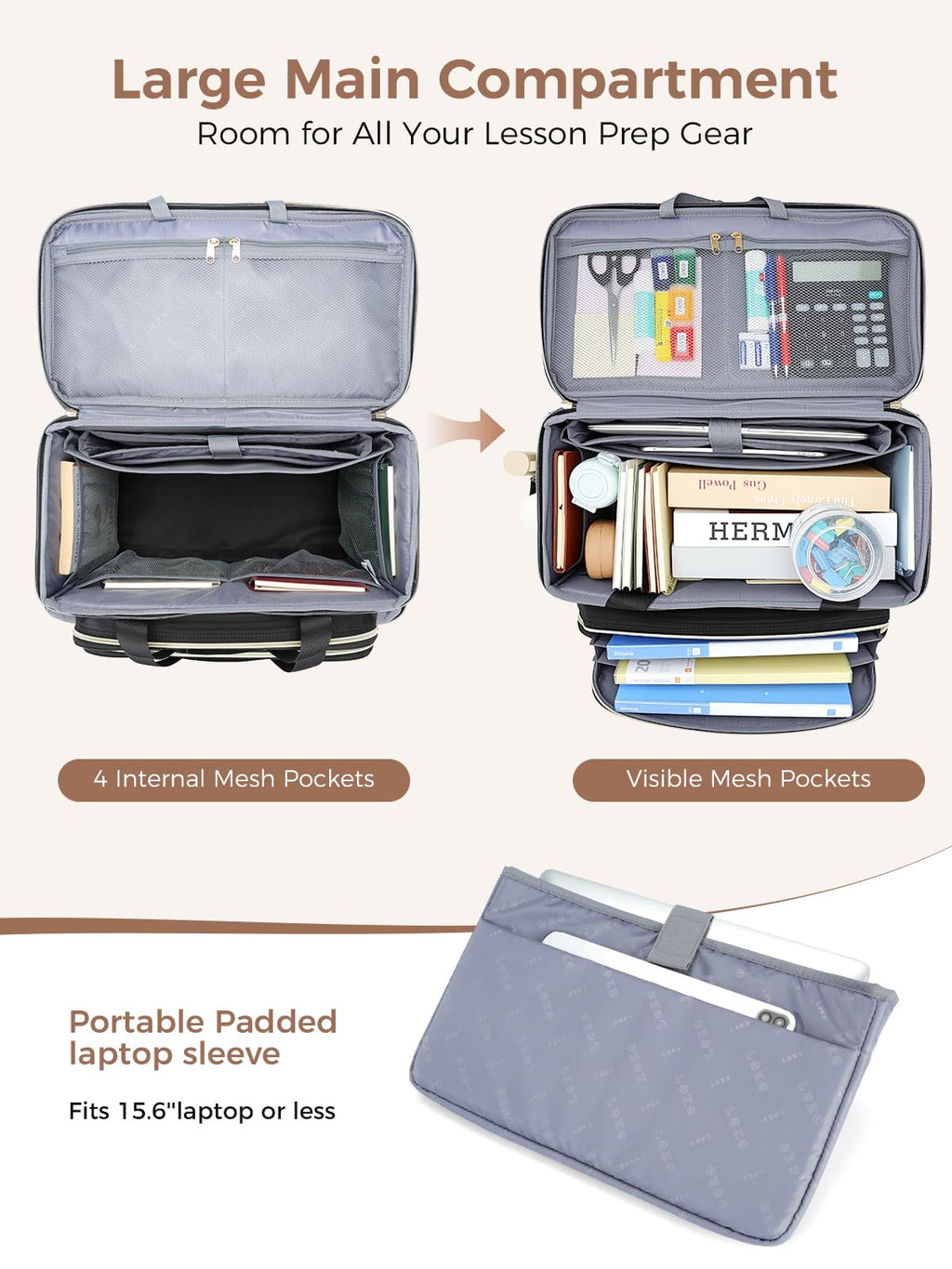 Rolling Teacher Bag with 4-Wheels 360° Spinner C2256