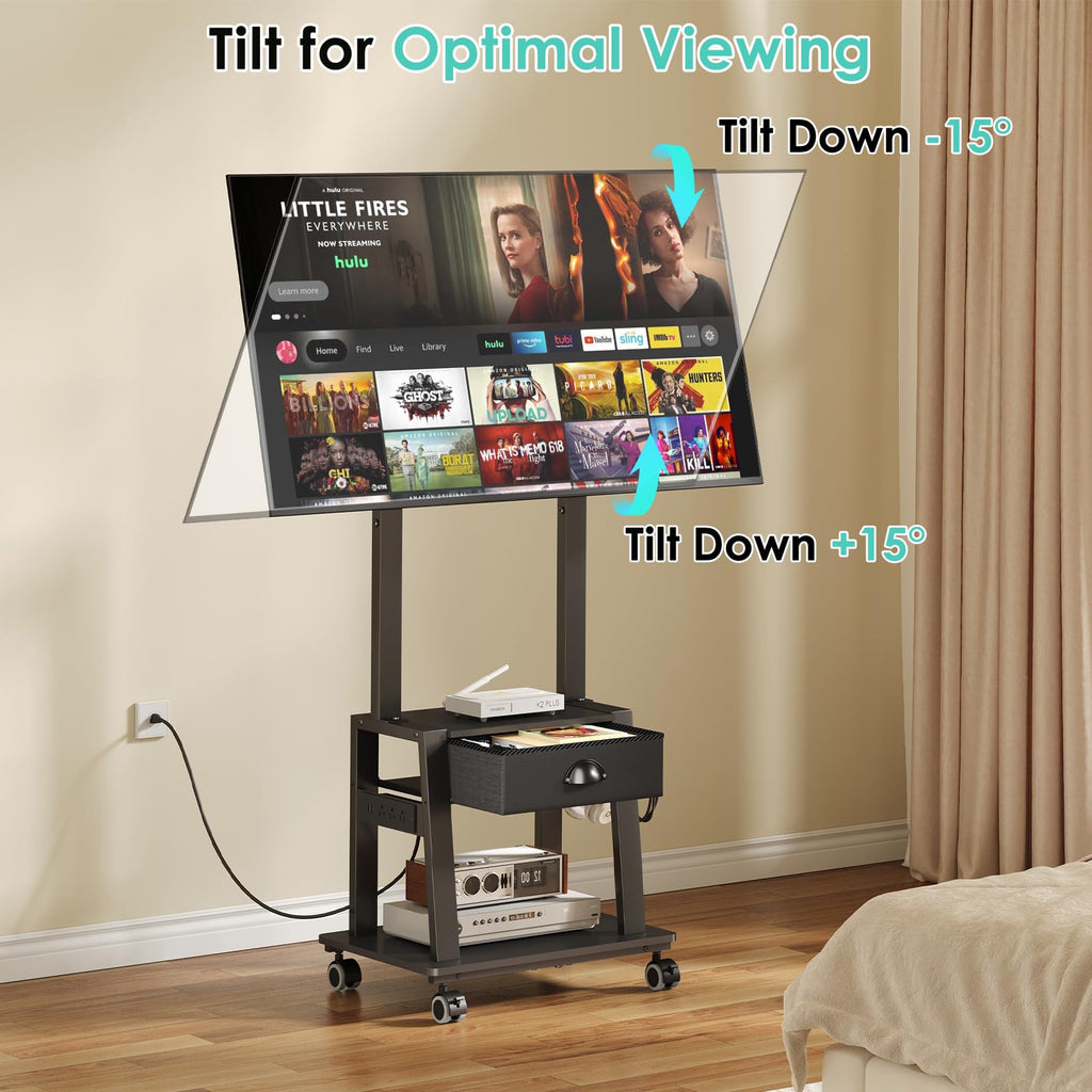 Rolling TV Stand with Power Outlet, Adjustable Height, for 23-60 inch Screens I703223