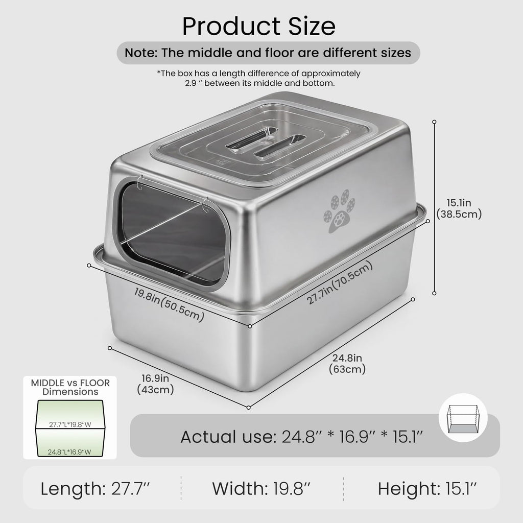 Enclosed Stainless Steel Cat Litter Box with Lid Y40191
