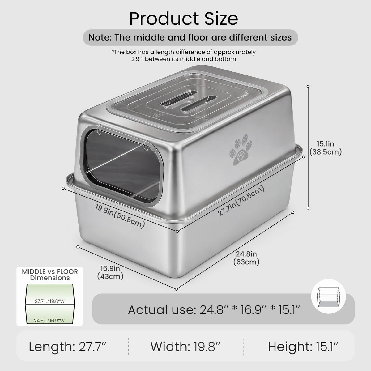 Enclosed Stainless Steel Cat Litter Box with Lid Y40191